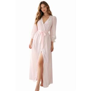 Christian Dior Vintage Cottagecore Lace Trim Robe Nightgown Pink Romantic Luxury